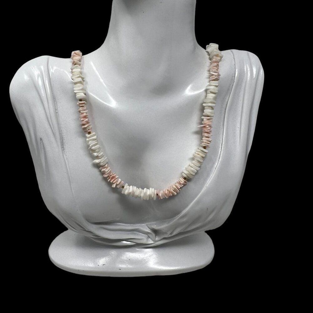 Puka Shell Necklace‎ White Pink Gold Tone Barrel Closure 24 inches